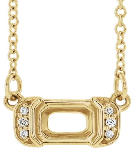 14K Yellow 6x4 mm Emerald .02 CTW Natural Diamond Semi-Set Bar 16  Necklace (1)