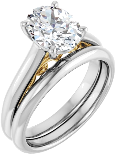 Sužadėtuvių Žiedas „Solitaire“ 585 Baltojo Ir Geltonojo Aukso Oval 9mm x 7mm (6)