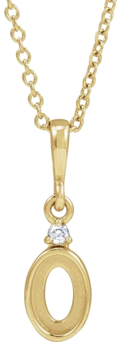 14K Yellow 6x4 mm Oval .015 CT Natural Diamond Semi-Set Cabochon 16-18  Necklace (1)