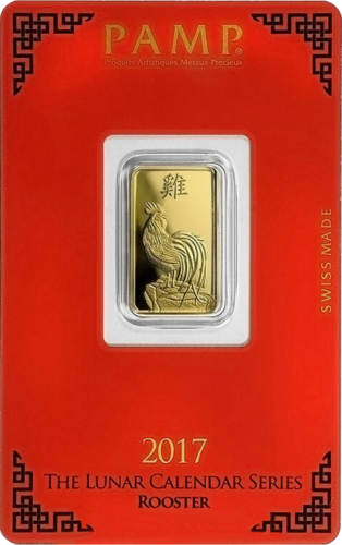 5 g Collectible (Lunar) Investment Gold Bar Rooster 2017 PAMP (1)