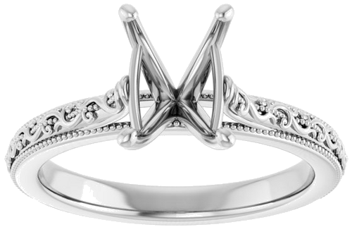 14K White  8x6 mm Emerald Solitaire Engagement Ring Mounting (3)