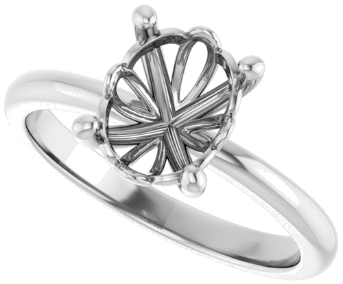 14K White 9x7 mm Oval Solitaire Engagement Ring Mounting (5)