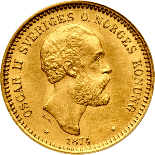 10 kronų Oskaras II 1874 Švedija auksinė moneta (1)