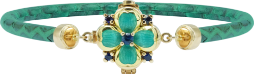 Leather bracelet with a four-leaf clover inlaid with sapphires ROYAL CLOVER (1)