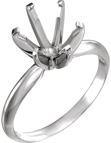 14K White 8.6-9.1 mm Round Pre-Notched 6-Prong Solitaire Ring Mounting (1)