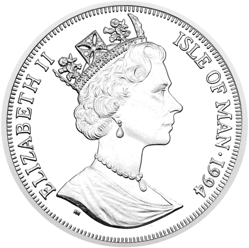 1994. gada Vikingu drakars Menas sala 25 ekjū sudraba monēta (2)