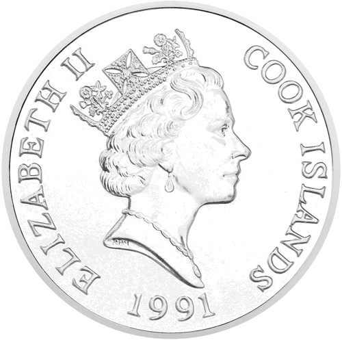 50 долара Хевисайд делфин 1991 Острови Кук сребърна монета (2)