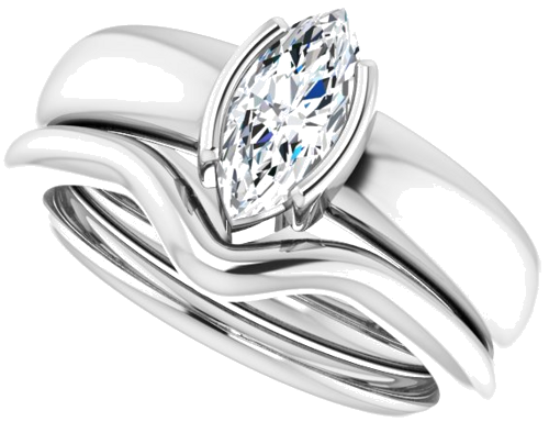 Sužadėtuvių Žiedas „Half Bezel Solitaire“ 585 Baltojo Aukso Marquise 9mm x 4.5mm (10)