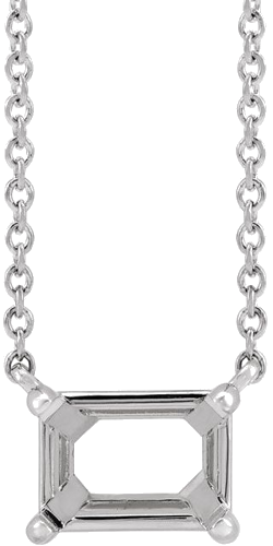 14K White 7x5 mm Emerald Claw Prong 18  Necklace Mounting (1)