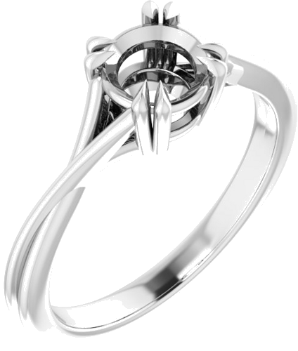 14K White 6 mm Round Solitaire Engagement Ring Mounting (1)