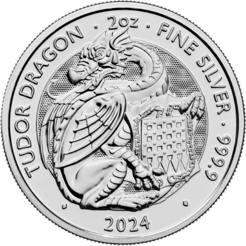 2024 Великобритания Королевские звери Тюдоров: Дракон 2 oz серебряная монета (1)