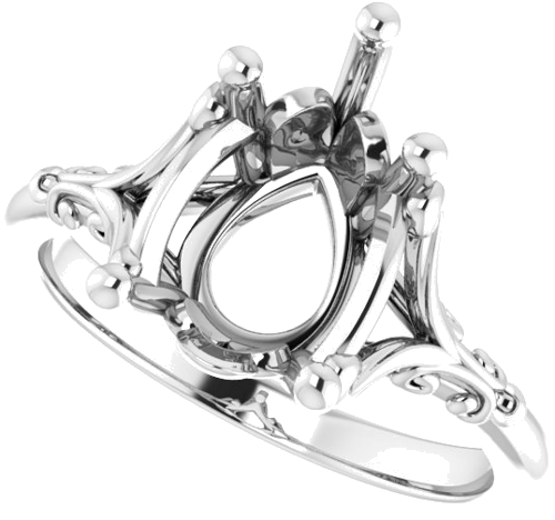 14K White 12x8 mm Pear Solitaire Engagement Ring Mounting (5)