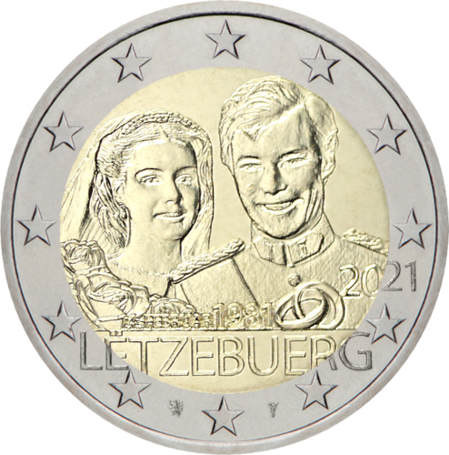 2021 Liuksemburgas Vedybų 40-metis 2 eurų moneta (1)