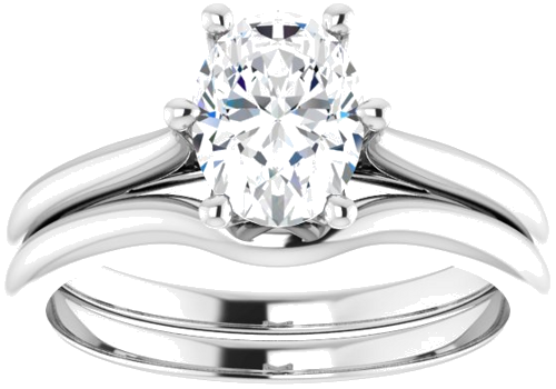 14K White 8x6 mm Oval Solitaire Engagement Ring Mounting (8)