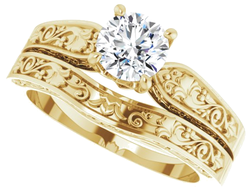 Sužadėtuvių Žiedas „Floral Solitaire“ 585 Geltonojo Aukso Round 5.8mm (10)