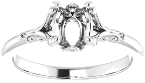 14K White 7x5 mm Oval Solitaire Engagement Ring Mounting (3)