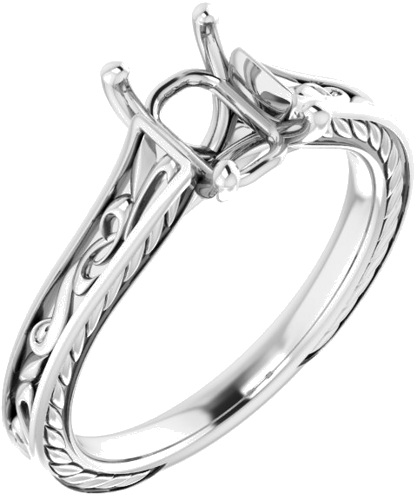 Sužadėtuvių Žiedas „Scroll Solitaire“ 585 Baltojo Aukso Emerald 7mm x 5mm (1)