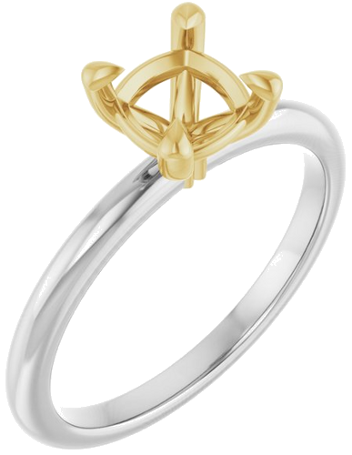 14K White Yellow 6x6 mm Cushion Solitaire Engagement Ring Mounting (1)