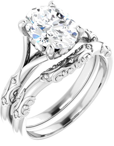 Sužadėtuvių Žiedas „Solitaire Split Shank“ 585 Baltojo Aukso Oval 9mm x 7mm (6)