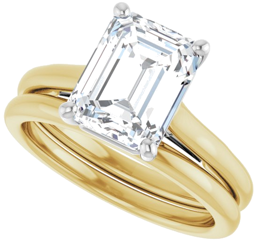 14K Yellow   White  9x7 mm Emerald Solitaire Engagement Ring Mounting (10)