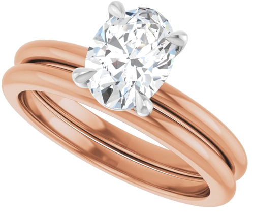 Sužadėtuvių Žiedas 585 Baltojo Ir Rožinis Aukso Oval 8mm x 6mm (10)