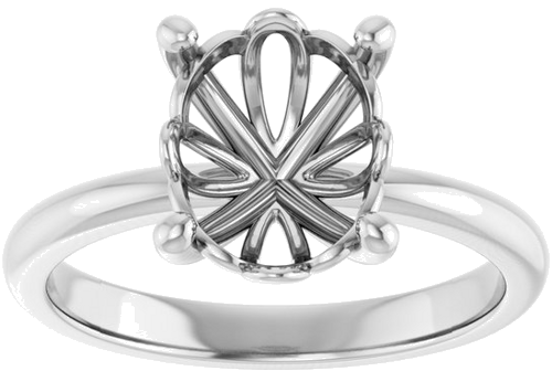 14K White 10x8 mm Oval Solitaire Engagement Ring Mounting (3)