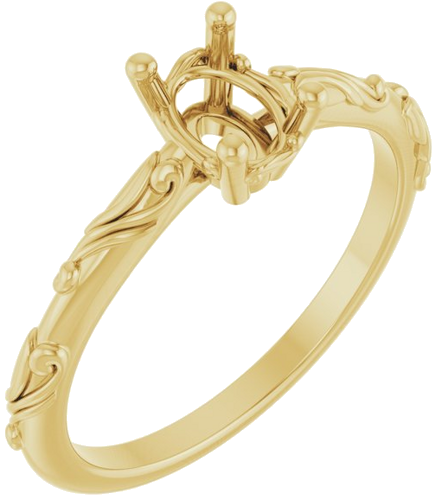 Sužadėtuvių Žiedas „Solitaire Scroll“ 585 Geltonojo Aukso Oval 7mm x 5mm (1)