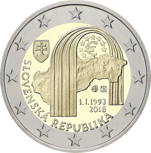 2018 Slovākijas neatkarības 25. gadadiena 2 eiro monēta (1)