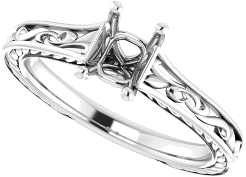 14K White  6x4 mm Emerald Solitaire Engagement Ring Mounting (5)