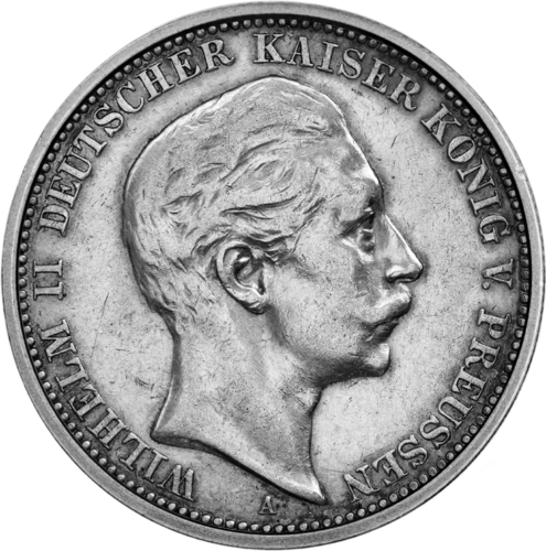 Сребърна монета на Германската империя с номинал 3 марки Вилхелм II (1908-1912) (1)