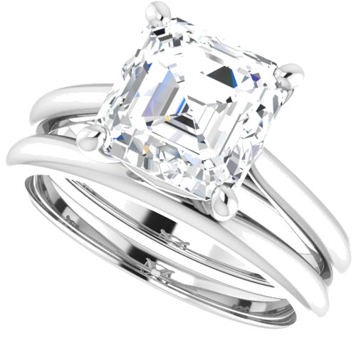 14K White 8 mm Asscher Solitaire Engagement Ring Mounting (10)