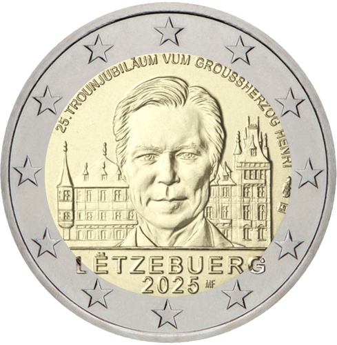 2025 Luksemburga 25. Henrija valdīšanas jubileja – 2 eiro monēta (1)