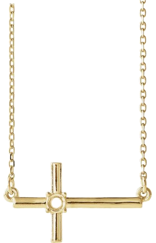 14K Yellow 3 mm Round Sideways Cross 16-18  Necklace Mounting (1)