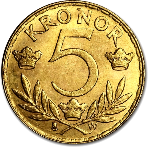 5 Kronas Gustava V (1920) Zviedrijas Karalistes zelta monēta (2)