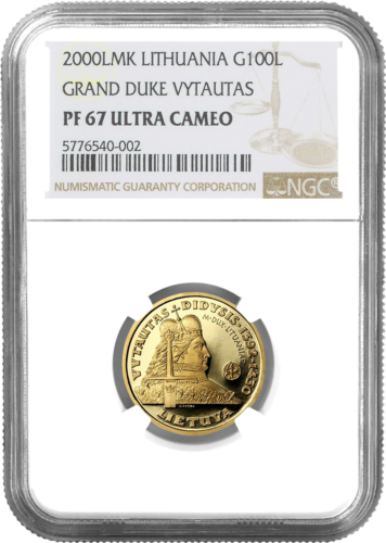 2000 Vītauta Lielā Lietuvas 100 litu zelta monēta 2000 Vytautas Didysis Lietuva 100 litų auksinė moneta PF 67 ULTRA CAMEO (1)