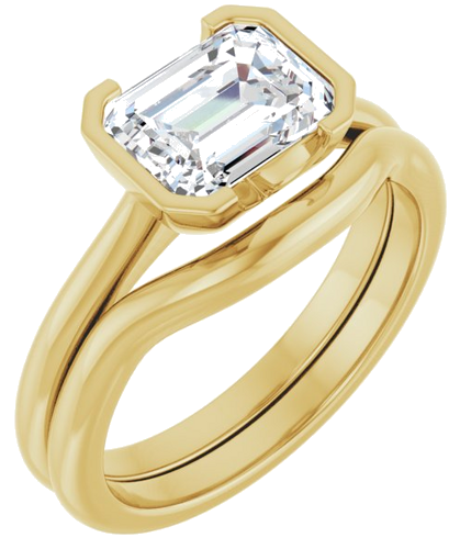 Sužadėtuvių Žiedas „Half Bezel Solitaire“ 585 Geltonojo Aukso Emerald 8mm x 6mm (6)