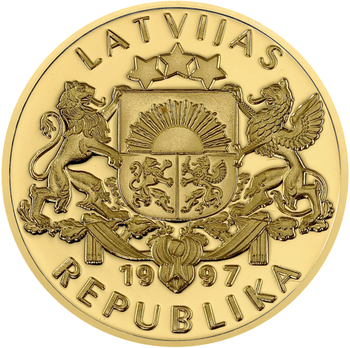 1997 Латвия 20 лата Фрегата Gerkens златна монета (2)