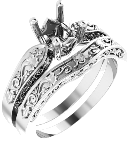 Sužadėtuvių Žiedas „Floral Solitaire“ 585 Baltojo Aukso Asscher 5.5mm (6)