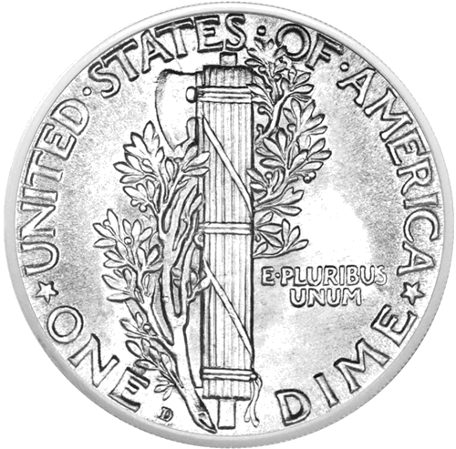 10 Cents/1 Dime Mercury (1916-1945) US Silver Coin (2)