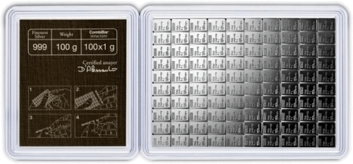 100 x 1 г Cеребряные слитки CombiBar™ Valcambi (2)