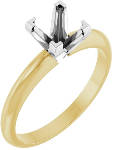 14K Yellow White 5.5 mm Square V-End 4-Prong Engagement Ring Mounting (1)