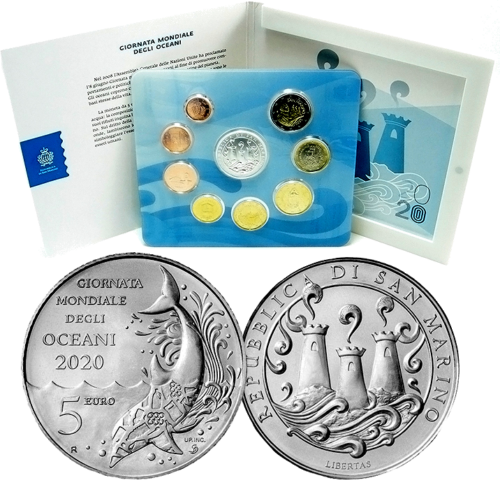 2020 Сан-Марино Набор монет евро BU с серебряной монетой 5 евро (1)