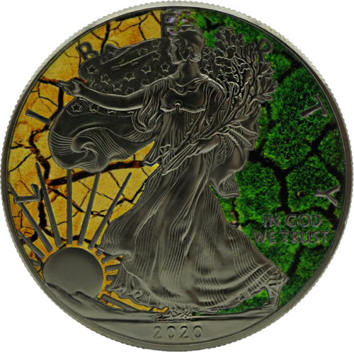 1 oz Amerikos Erelis Žemės stichija (Art of Color collection) spalvota 1 dolerio sidabrinė moneta (1)