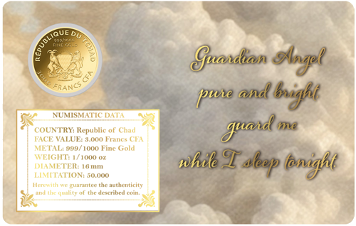 1/1000 oz Guardian Angel 3000 franku Čadas zelta monēta (4)