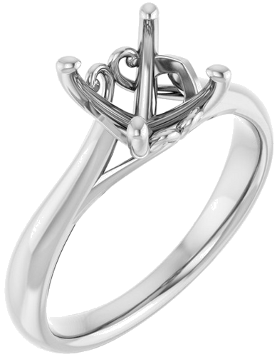 14K White  7 mm Cushion Solitaire Engagement Ring Mounting (1)