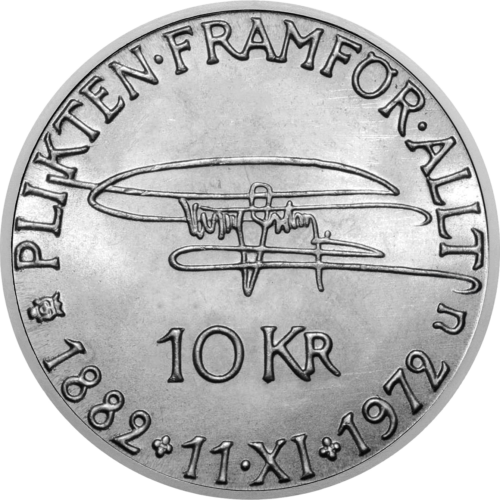 Юбилейна шведска сребърна монета от 10 крони Густав VI (2)