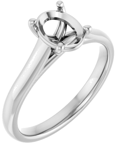 14K White 8x6 mm Oval Solitaire Engagement Ring Mounting (1)