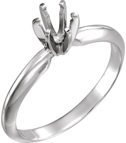 14K White 4.2-4.9 mm Round Pre-Notched 6-Prong Solitaire Ring Mounting (1)