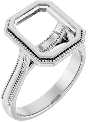 14K White 10x8 mm Emerald Solitaire Engagement Ring Mounting (1)