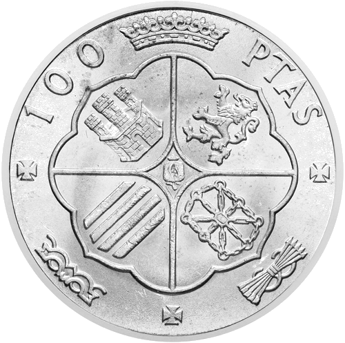 1966 Francisco Franco Ispanija 100 Pesetų sidabrinė moneta (1)